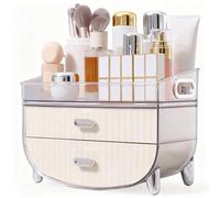 BTGGG Makeup Organiser with Handle, 2-Layer Drawer Perfume Storage Rack, Stylish Skincare Cosmetics Organizer Large Capacity for Bedroom Bathroom and Countertop Girls Gift (A-White)