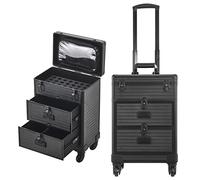 BTGGG Makeup Trolley Professional Beauty Trolley on Wheels with 2 Drawers Lockable Cosmetic Vanity Case Hairdressing Trolley, Black Make Up Case, Beauty Nails Case, Gift for Mothering Sunday