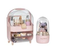 BTGGG Multi-Function Cosmetic Organizer, Dustproof Waterproof Makeup Storage Box with Drawer & Small Storage Box, Stylish Durable Lipstick Skincare for Bedroom Bathroom Vanity Girls Gift (Pink)