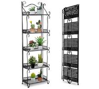 BTGGG Outdoor 5 Tier Foldable Metal Plant Stand - Black Plant Pot Stand for Garden, Balcony, Patio