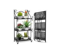BTGGG Outdoor Plant Stand 3 Tier Foldable Metal Plant Stand Storage Rack Shelf Black Plant Pot Stand Plant Shelf for Garden Balcony Patio