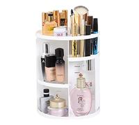 BTGGG Rotating 360 Degree Makeup Organiser Height Adjustable Multi-Function Storage Box Spinning Cosmetic Tray for Makeup and Accessories Display with Removable Shelves, White