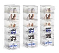 BTGGG Shoe Storage Box, Set of 18 Collapsible Shoe Boxes Clear Stackable Storage Boxes Fits UK Size 9, Foldable Containers Sneaker Organiser with Door for Women/Men, 25.5 * 34.5 * 105cm
