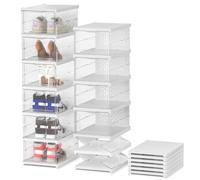 BTGGG Shoe Storage Box, Set of 6 Collapsible Shoe Boxes Clear Stackable Storage Boxes Fits UK Size 9, Foldable Containers Sneaker Organiser with Door for Women/Men, 25.5 * 34.5 * 105cm