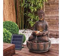 BTGGG Solar Powered Garden Water Feature Indoor/Outdoor Fountain Meditating Buddha Water Fountain Yard Garden Water Feature with LED Light Statues Patio Decoration