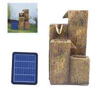 BTGGG Solar-Powered Garden Water Fountain with LED Lights - Wooden Stepped Waterfall Feature for Outdoor Garden Decoration
