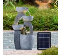 BTGGG Solar Powered Water Feature - 4 Tier Bowl and O Shaped Column Cascading Solar Water Fountain Outdoor Garden Water Feature Solar Waterfall with Lights and Pump For Patio Yard Decor