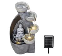 BTGGG Solar Powered Water Fountain,4 Tier Cascading Bowl-Shaped Buddha Solar Water Feature with Lights Outdoor Solar Water Fountain Garden Water Feature Buddha Statue Waterfall Decorations