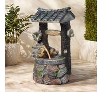 BTGGG Solar Powered Water Fountain,Cascading Ancient Style Wishing Well Solar Water Feature with Lights Outdoor Solar Water Fountain Garden Water Feature Waterfall Decorations