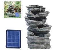BTGGG Solar Water Feature Cascading Ancient Style Wishing Well Solar Powered Water Fountain Outdoor Garden Water Feature with Lights,Solar Garden Fountain Waterfall Decorations for Garden Patio Yard