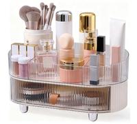 BTGGG Transparent Cosmetic Storage Box, 2-Layer Drawer-Type Vanity Skincare Organiser With Multi-Grid, Dustproof Desktop Makeup Case Mutifuctional Beauty Storage For Girls Gift