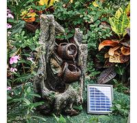 BTGGG Water Feature Outdoor Fountain Solar Powered Rockery Decoration Garden Ornament Fountain Cascading Tiered Waterfall with LED Light, 33 x 26 x 56cm Size Fit for Garden, Terrace, Pond, Balcony