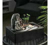 BTGGG Water Feature Outdoor Indoor Tabletop Cascading Tiered Buddha Water Fountain with LED Lights 29 x 21 x 22cm Fit for Countertop Garden Terrace, Pond, Balcony