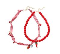 Btgghytr Fashionable Multi Strands Strawberry Chili Necklace Adjustable Layered Beads Jewelry Lightweight Clavicle Chain Gift Strawberry Chili Stackable Bead Necklace