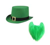 Btgghytr Irish Hat and Beard Green Leprechaun Top Hats And Beard Patricks Day Costume Accessories
