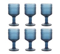 BTGLLAS 9oz Transparent Wine Goblets Set Of 6 Clear Glass Goblets Fancy Wine Glass Cute Wine Glasses Vintage Glassware For Wine Water Or Cocktails (Glass, Blue6Pcs)