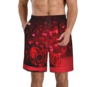 BTGVGSE Red Heart Rose Print Men's Beach Shorts Mens Swim Beach Shorts Shorts Swimming for Summer