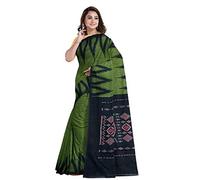 BTHIKIRI Odisha Sambalpuri Handloom Ikat Women's Cotton Saree, Odisha Handloom Handmade Pure Cotton Khandua Saree, Ikkat Orissa Traditional Handloom Saree Without Blouse, Deep Green, Free Size, Deep