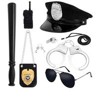 BTHRORO 7Pcs Police Accessories Kids, Police Hat and Handcuffs Police Badge Police Baton Toy Walkie Talkies Sunglasses Whistle Police Costume Accessories for Carnival Role Play Police Dress Up