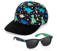 BTHRORO Kids Dinosaur Baseball Cap Sunglasses Set, Summer Sun Hat Adjustable Dinosaur Hat Trucker Cap Visor Cap for Boys Girls Black