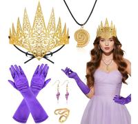 BTHRORO Octopus Costume Accessories Die Cut Queen Gold Crown Snail Shell Necklace Conch Earrings Octopus Ring Purple Gloves Sea Witch Cosplay Accessories for Women Halloween Party Carnival