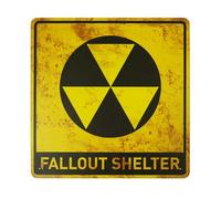 BTHUKO Funny Warning Nuclear Radiation Fallout Shelter Home Work Office Metal Tin Sign Wall Decor Bar Man Cave, 12x12 Inches