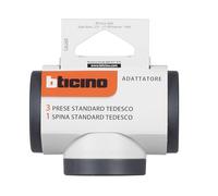 Bticino Adapter S3626D, 3 Schuko sockets, German standard, large plug 16A, multiple socket strip on 3 sides, power up to 3500 W, versatile multiple adapter, space-saving, matt