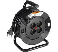 BTICINO Cable Reel S2625 Electric Extension 25 Metres, 4 Schuko Sockets, Double Pole, Large 16 A Plug, Thermal Switch, Ergonomic Handle, Cable Holder and Cable Reel, Full Black
