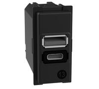 Bticino K4191AC USB Charger with Two Input Type A and C to Install in the Living Now Plate, for Charging an Electronic Device up to 15W or Two Devices Simultaneously, 1 Module