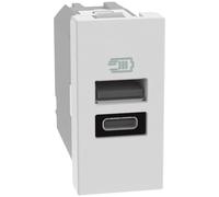 BTICINO MatixGO USB Power Plug 1 Module White JW4191AC USB Charger with one Type A Port and one Type-C, 15W