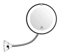 Bticx LED Makeup Mirror with Suction Cup, 14 Bright LEDs, 360-Degree Swivel Flexible Gooseneck, 10X Magnifying Foldable Precision Sharpness Mirror for Travel Home Bathroom Vanity