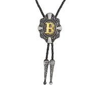 Btilasif Bolo Tie Western Cowboy Intial Letters Bolo Tie ABCDJMR to Z Leather Necktie Jewelry Accessories for Men Women, B, Standard