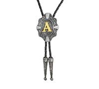 Btilasif Bolo Tie Western Cowboy Intial Letters Bolo Tie ABCDJMR to Z Leather Necktie Jewelry Accessories for Men Women, A, Standard