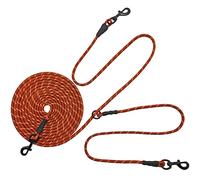 BTINESFUL 12FT 20FT 30FT Reflective Dog Tie Out for 2 Dogs, No Tangle 1/3 Inch Nylon Rope Long Tether for Two Dogs, Dog Trolley Runner for Yard Outdoor Camping (Orange, 20ft)