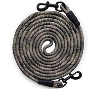 BTINESFUL Tie-Out Check Cord Long Rope Dog Leash, 12ft 20ft 30ft 50ft Recall Training Lead Leash- Great for Large Medium Small Dogs Training, Playing, Camping, or Backyard (12ft, Beige Black)
