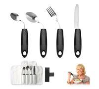 BTIUGYI Set of 4 Parkinson Cutlery Stainless Steel with Storage Bag, Handle Thickening Cutlery, Seniors Cutlery for Disabled Arthritis Parkinson's Elderly People or People with Tremors