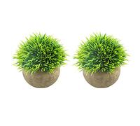BTkviseQat Svenee Mini Artificial Plants, Plastic Fake Green Grass Faux Greenery Topiary Shrubs with Grey Pots for Bathroom Home Office Décor, House Decorations (Green-A, 2)