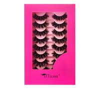 BTLLSSH 8Pair 3D5D 0.67INCH Thick False Eyelashes Cross Fluffy Natural Look Faux Mink Lashes Volume Fake Eyelashes with Dark Pink Box