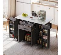 Btm 129X46(71)X91Cm Kitchen Island On Wheels, Foldable Top, Storage Cabinet, 2 Drawers