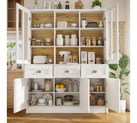 Btm 140Cm Tall Display Cabinet With Drawers Freestanding Storage Unit White