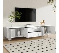 Btm 180Cm White Tv Cabinet With Wooden Legs, Minimalist Design, Large Storage