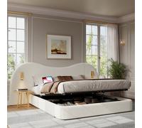 Btm 180X200Cm Upholstered Hydraulic Storage Bed With Usb Reading Light Boucle White
