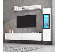BTM 3-Piece White High Gloss TV Wall Unit Set with LED BTM White