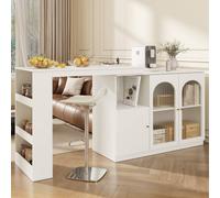 BTM 360° rotating bar table with storage cabinet & glass door in White BTM White