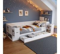 Btm 3Ft Children's Daybed 90X190Cm With Drawers And Shelves, White (No Mattress)