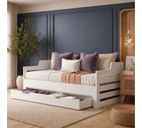 Btm 3Ft Daybed, Pull-Out Trundle & Storage Drawer, White Wooden Guest Bed, 90X190Cm