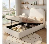 Btm 3Ft Daybed With Trundle & Drawer, Led & Charging, Storage Headboard, Beige (No Mattress)