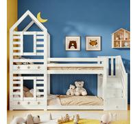 Btm 3Ft Kids Cabin Bunk Bed With Storage And Window, Solid Pine Wood, Twin Sleeper, White, 90X190Cm