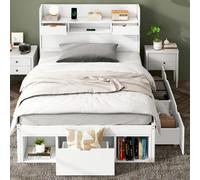 Btm 3Ft Single Bed 90X190Cm, With Usb, Drawers Storage Cabinet, Multifunctional Kids Bed, White