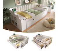 Btm 3Ft Single Daybed 90 Plus 90 X 190 Cm With Pull Out Trundle Storage Cabinet Usb C Charging Sofa Bed White No Mattress